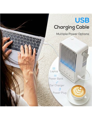 HOMCOM Portable Air Conditioner, 4-in-1 Mini Air Cooler with 3 Wind Speed, 2 Mist Mode, 7 Colour RGB Light, White