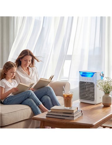 HOMCOM Air Cooler with Adjustable Head, Portable Air Conditioner with 3 Wind Speed, 2 Cool Mist, RGB Light, Grey