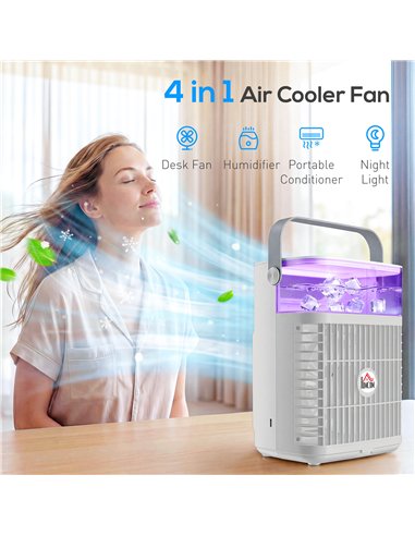 HOMCOM Air Cooler with Adjustable Head, Portable Air Conditioner with 3 Wind Speed, 2 Cool Mist, RGB Light, Grey