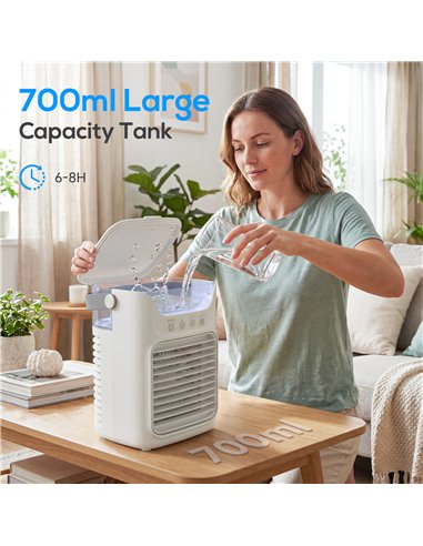 HOMCOM Air Cooler with Adjustable Head, Portable Air Conditioner with 3 Wind Speed, 2 Cool Mist, RGB Light, Grey
