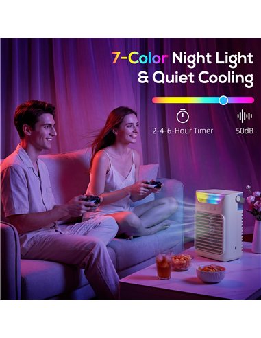 HOMCOM Air Cooler with Adjustable Head, Portable Air Conditioner with 3 Wind Speed, 2 Cool Mist, RGB Light, Grey
