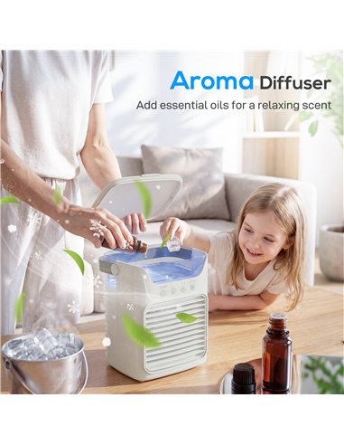 HOMCOM Air Cooler with Adjustable Head, Portable Air Conditioner with 3 Wind Speed, 2 Cool Mist, RGB Light, Grey