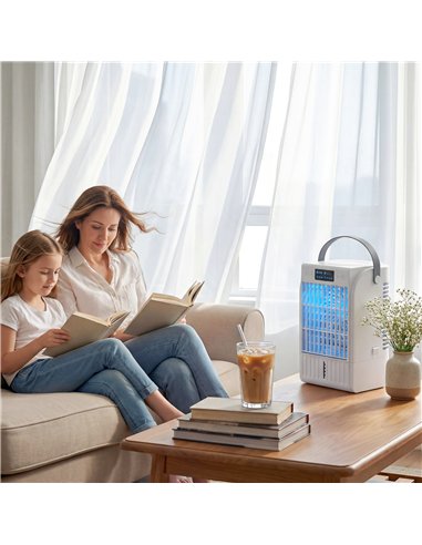 HOMCOM Portable Air Conditioner, 4-in-1 Mini Air Cooler with 4 Wind Speed, 2 Cool Mist, RGB 7 LED Light, White