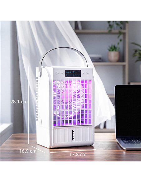 HOMCOM Portable Air Conditioner, 4-in-1 Mini Air Cooler with 4 Wind Speed, 2 Cool Mist, RGB 7 LED Light, White - pic 179044 | FastDaddyshop