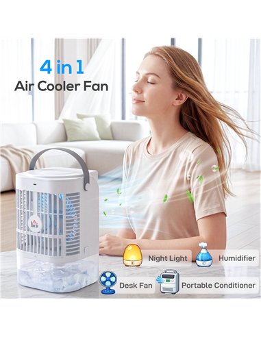 HOMCOM Portable Air Conditioner, 4-in-1 Mini Air Cooler with 4 Wind Speed, 2 Cool Mist, RGB 7 LED Light, White