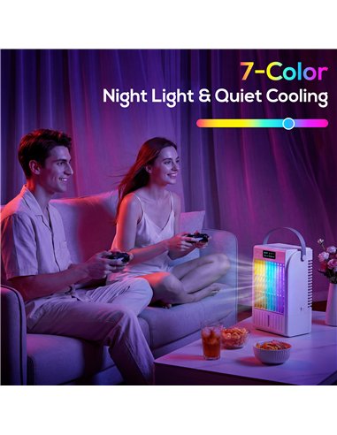 HOMCOM Portable Air Conditioner, 4-in-1 Mini Air Cooler with 4 Wind Speed, 2 Cool Mist, RGB 7 LED Light, White