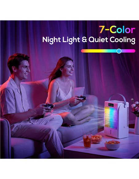HOMCOM Portable Air Conditioner, 4-in-1 Mini Air Cooler with 4 Wind Speed, 2 Cool Mist, RGB 7 LED Light, White - pic 179047 | FastDaddyshop