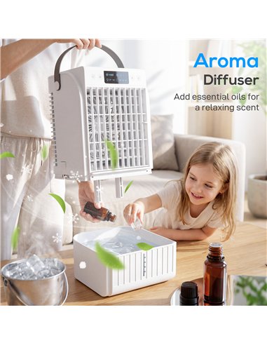 HOMCOM Portable Air Conditioner, 4-in-1 Mini Air Cooler with 4 Wind Speed, 2 Cool Mist, RGB 7 LED Light, White