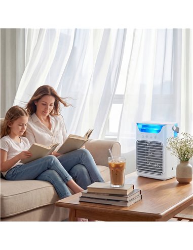 HOMCOM Air Cooler with Adjustable Head, Portable Air Conditioner with 3 Wind Speed, 2 Cool Mist, RGB Light, White