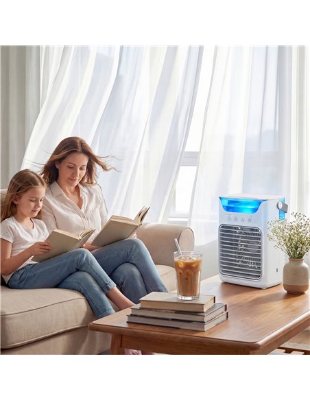 HOMCOM Air Cooler with Adjustable Head, Portable Air Conditioner with 3 Wind Speed, 2 Cool Mist, RGB Light, White - pic 179052 | FastDaddyshop