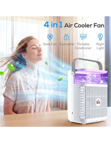 HOMCOM Air Cooler with Adjustable Head, Portable Air Conditioner with 3 Wind Speed, 2 Cool Mist, RGB Light, White - pic 179054 | FastDaddyshop
