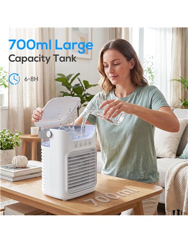 HOMCOM Air Cooler with Adjustable Head, Portable Air Conditioner with 3 Wind Speed, 2 Cool Mist, RGB Light, White