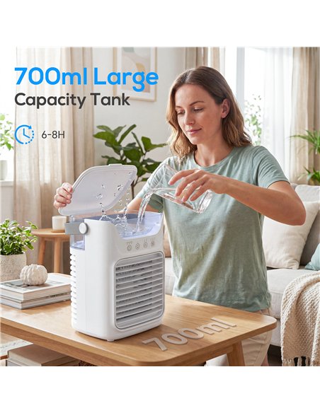 HOMCOM Air Cooler with Adjustable Head, Portable Air Conditioner with 3 Wind Speed, 2 Cool Mist, RGB Light, White - pic 179055 | FastDaddyshop