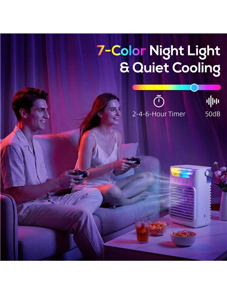 HOMCOM Air Cooler with Adjustable Head, Portable Air Conditioner with 3 Wind Speed, 2 Cool Mist, RGB Light, White - pic 179056 | FastDaddyshop