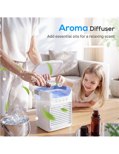 HOMCOM Air Cooler with Adjustable Head, Portable Air Conditioner with 3 Wind Speed, 2 Cool Mist, RGB Light, White