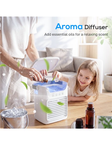 HOMCOM Air Cooler with Adjustable Head, Portable Air Conditioner with 3 Wind Speed, 2 Cool Mist, RGB Light, White - pic 179057 | FastDaddyshop