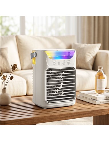 HOMCOM Air Cooler with Adjustable Head, Portable Air Conditioner with 3 Wind Speed, 2 Cool Mist, RGB Light, White