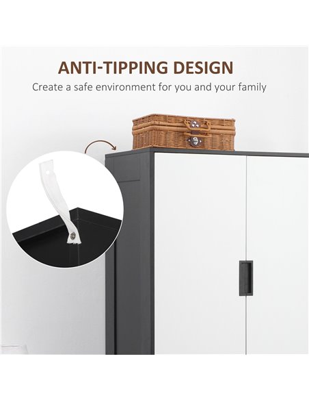 HOMCOM 2 Door Wardrobe, Modern Wardrobe with 3 Drawers and Hanging Rod for Bedroom, White - pic 17906 | FastDaddyshop