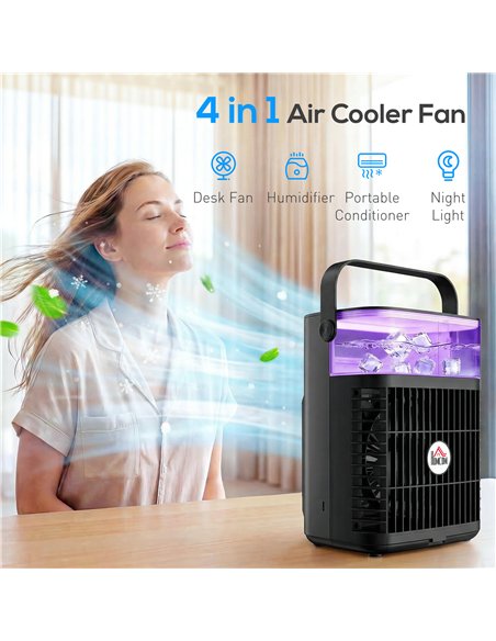 HOMCOM Air Cooler with Adjustable Head, Portable Air Conditioner with 3 Wind Speed, 2 Cool Mist, RGB Light, Black - pic 179063 | FastDaddyshop