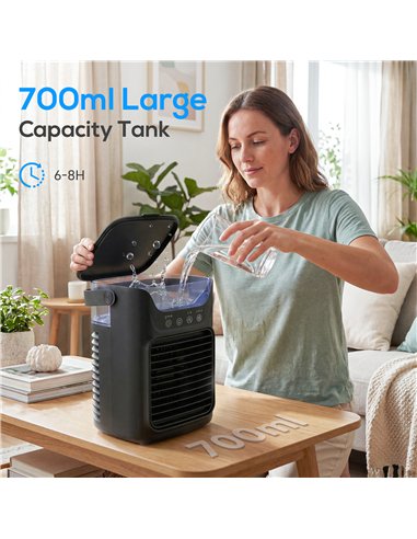 HOMCOM Air Cooler with Adjustable Head, Portable Air Conditioner with 3 Wind Speed, 2 Cool Mist, RGB Light, Black