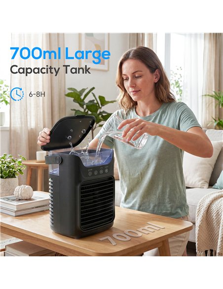 HOMCOM Air Cooler with Adjustable Head, Portable Air Conditioner with 3 Wind Speed, 2 Cool Mist, RGB Light, Black - pic 179064 | FastDaddyshop