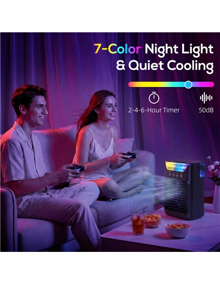 HOMCOM Air Cooler with Adjustable Head, Portable Air Conditioner with 3 Wind Speed, 2 Cool Mist, RGB Light, Black - pic 179065 | FastDaddyshop