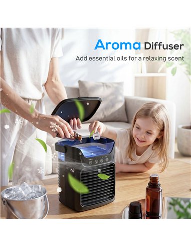 HOMCOM Air Cooler with Adjustable Head, Portable Air Conditioner with 3 Wind Speed, 2 Cool Mist, RGB Light, Black