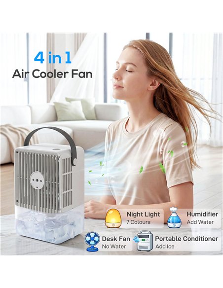 HOMCOM Portable Air Conditioner, 4-in-1 Mini Air Cooler with 3 Wind Speed, 2 Mist Mode, 7 Colour RGB Light, Black and White - pic 179072 | FastDaddyshop