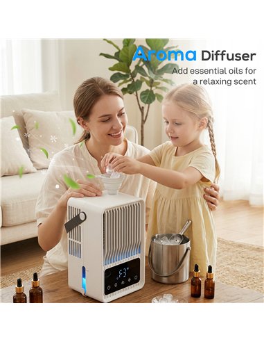 HOMCOM Portable Air Conditioner, 4-in-1 Mini Air Cooler with 3 Wind Speed, 2 Mist Mode, 7 Colour RGB Light, Black and White