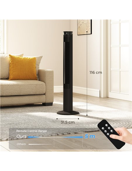 HOMCOM Tower Fan with WiFi Control Standing Floor Fan with Remote Control 116 cm Black - pic 179080 | FastDaddyshop