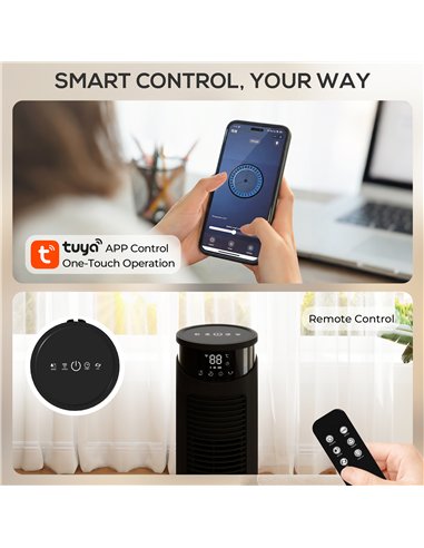 HOMCOM Tower Fan with WiFi Control Standing Floor Fan with Remote Control 116 cm Black