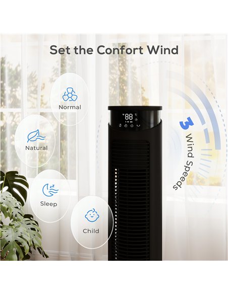 HOMCOM Tower Fan with WiFi Control Standing Floor Fan with Remote Control 116 cm Black - pic 179083 | FastDaddyshop