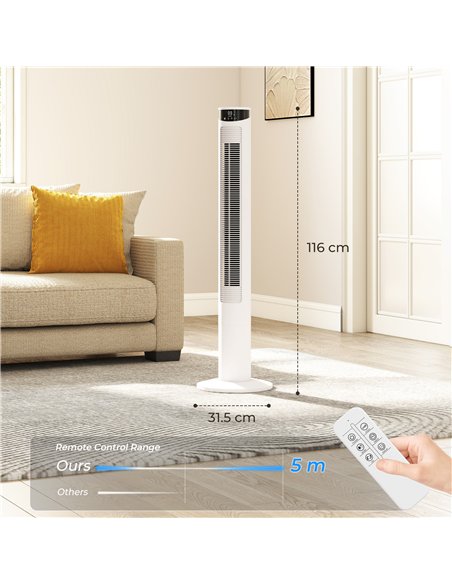 HOMCOM Tower Fan with WiFi Control Standing Floor Fan with Remote Control 116 cm White - pic 179089 | FastDaddyshop