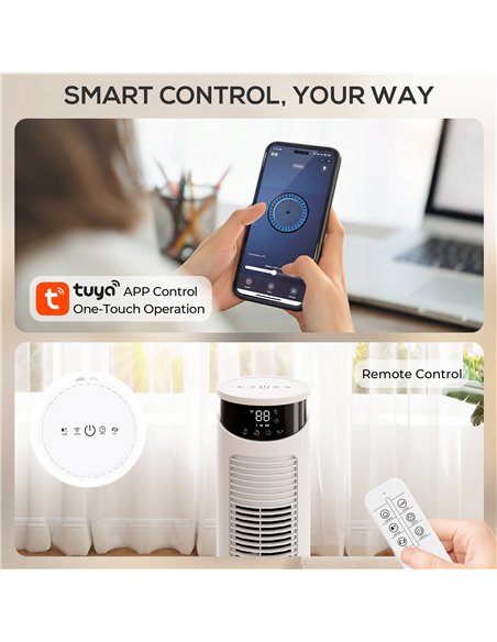 HOMCOM Tower Fan with WiFi Control Standing Floor Fan with Remote Control 116 cm White - pic 179090 | FastDaddyshop