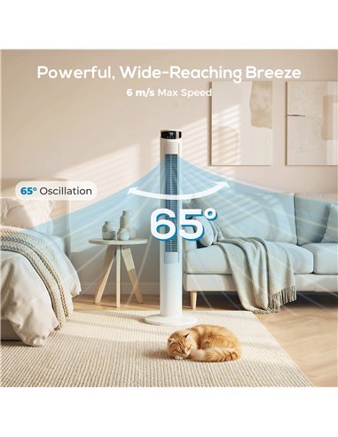 HOMCOM Tower Fan with WiFi Control Standing Floor Fan with Remote Control 116 cm White