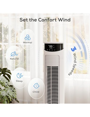 HOMCOM Tower Fan with WiFi Control Standing Floor Fan with Remote Control 116 cm White