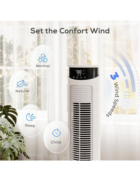 HOMCOM Tower Fan with WiFi Control Standing Floor Fan with Remote Control 116 cm White - pic 179092 | FastDaddyshop