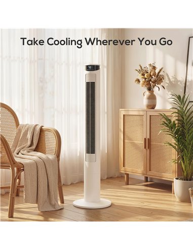 HOMCOM Tower Fan with WiFi Control Standing Floor Fan with Remote Control 116 cm White