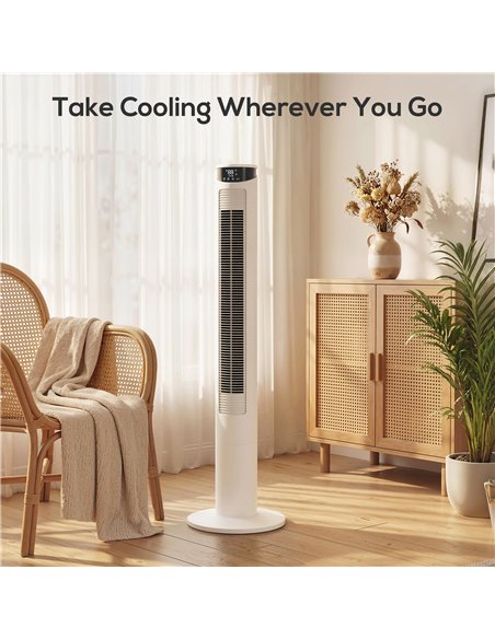 HOMCOM Tower Fan with WiFi Control Standing Floor Fan with Remote Control 116 cm White - pic 179094 | FastDaddyshop