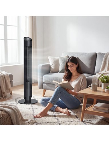 HOMCOM Tower Fan with WiFi App Control Standing Floor Cooling Fan Remote Control 101.8 cm Black