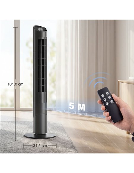 HOMCOM Tower Fan with WiFi App Control Standing Floor Cooling Fan Remote Control 101.8 cm Black - pic 179098 | FastDaddyshop