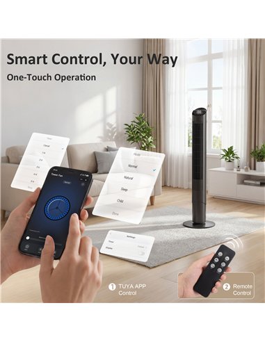 HOMCOM Tower Fan with WiFi App Control Standing Floor Cooling Fan Remote Control 101.8 cm Black