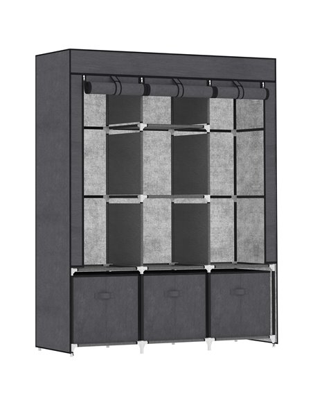 HOMCOM Fabric Wardrobe, Portable Wardrobe with 5 Shelves, 2 Hanging Rails and 3 Fabric Drawers, Foldable Closets, 125 x 43 x 162 - pic 17910 | FastDaddyshop