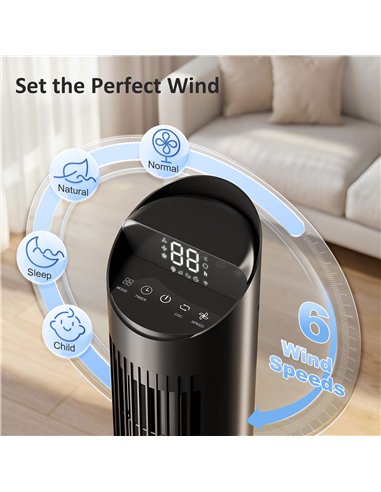 HOMCOM Tower Fan with WiFi App Control Standing Floor Cooling Fan Remote Control 101.8 cm Black