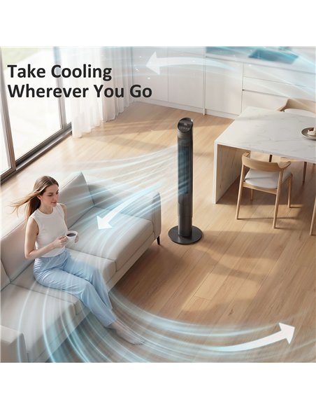 HOMCOM Tower Fan with WiFi App Control Standing Floor Cooling Fan Remote Control 101.8 cm Black - pic 179103 | FastDaddyshop