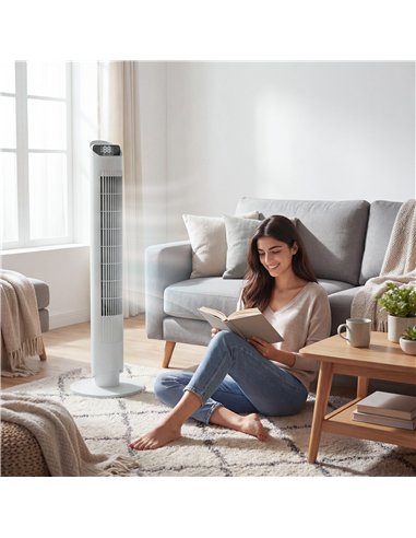 HOMCOM Tower Fan with WiFi App Control Standing Floor Cooling Fan Remote Control 101.8 cm White