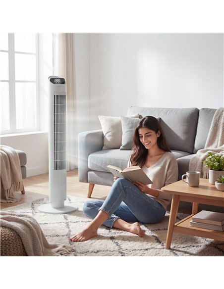 HOMCOM Tower Fan with WiFi App Control Standing Floor Cooling Fan Remote Control 101.8 cm White - pic 179106 | FastDaddyshop
