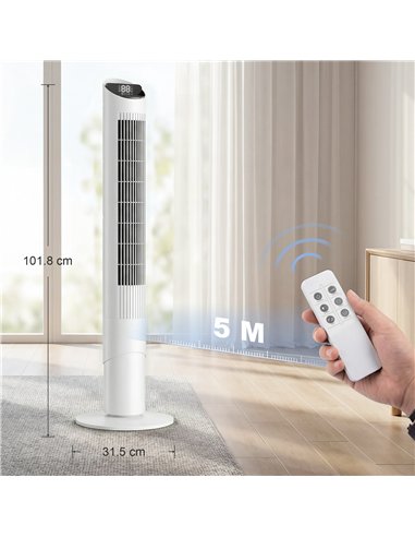 HOMCOM Tower Fan with WiFi App Control Standing Floor Cooling Fan Remote Control 101.8 cm White