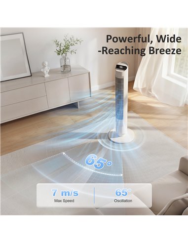 HOMCOM Tower Fan with WiFi App Control Standing Floor Cooling Fan Remote Control 101.8 cm White