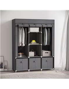 HOMCOM Fabric Wardrobe, Portable Wardrobe with 5 Shelves, 2 Hanging Rails and 3 Fabric Drawers, Foldable Closets, 125 x 43 x 162 2